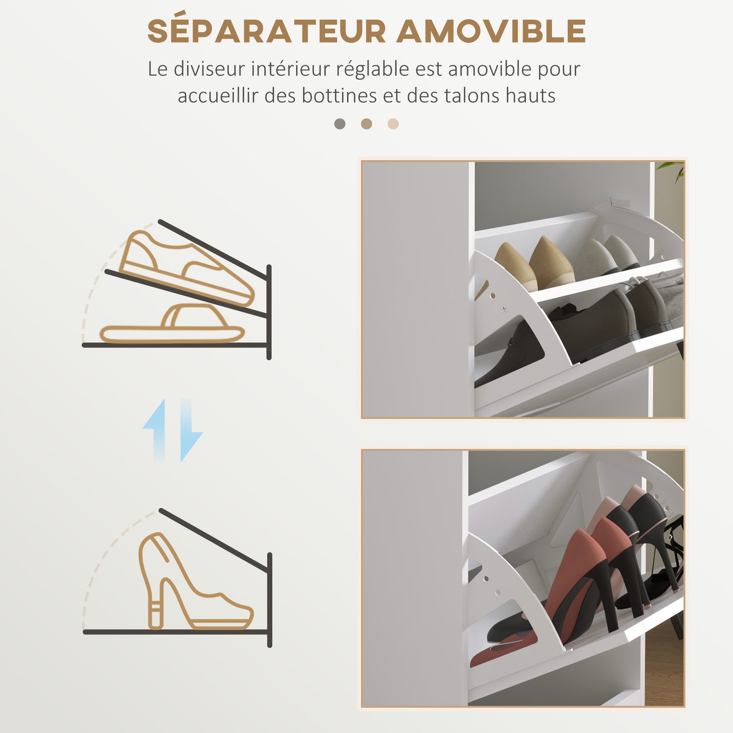 Naravi Vino Wooden White Minimal 3 Drawer Shoe Cabinet For 15 Pairs