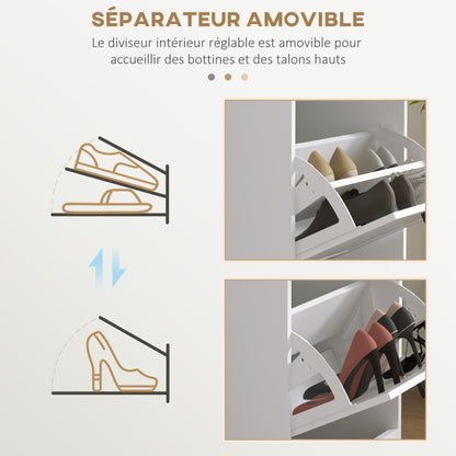 Naravi Vino Wooden White Minimal 3 Drawer Shoe Cabinet For 15 Pairs