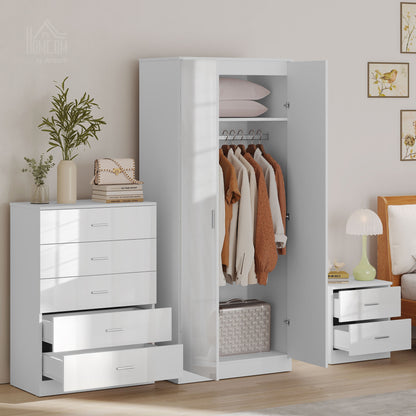 Belatera High Gloss White 3 Piece Bedroom Furniture Set Wardrobe Chest of Drawers And Bedside Table