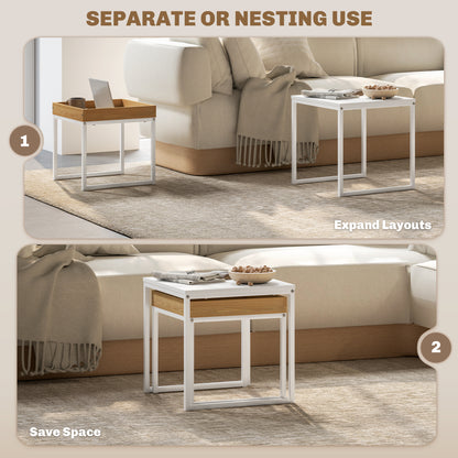 Sarela Set Of 2 Boxy Nesting Tables Wooden White And Wood Effect