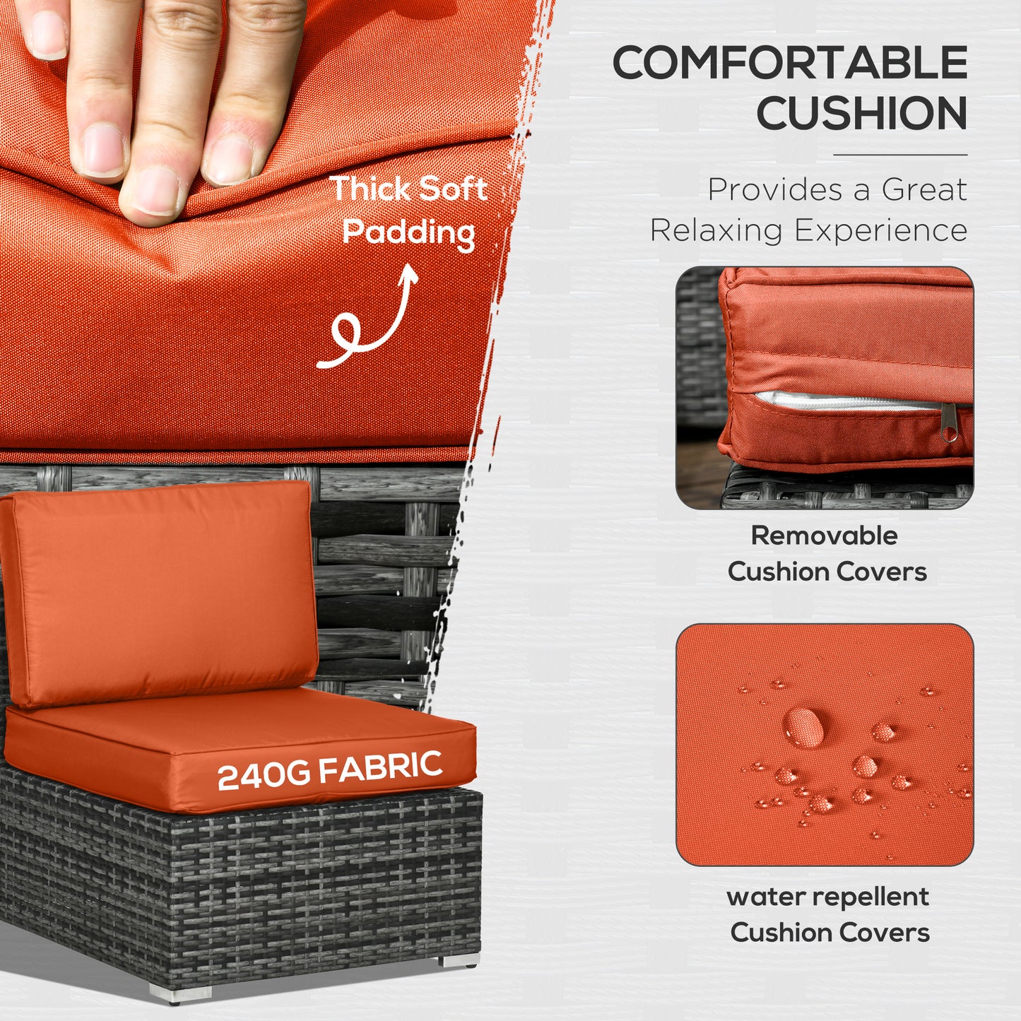 Yodosu Grey Rattan 5 Seater Outdoor Sofa Set with Orange Cushions