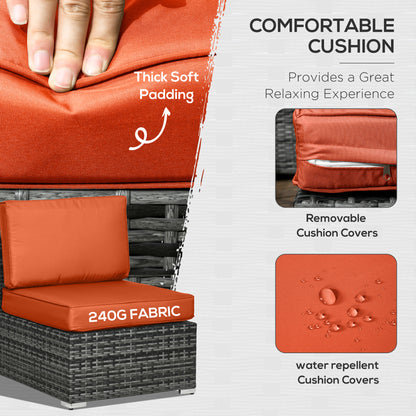 Yodosu Grey Rattan 5 Seater Outdoor Sofa Set with Orange Cushions