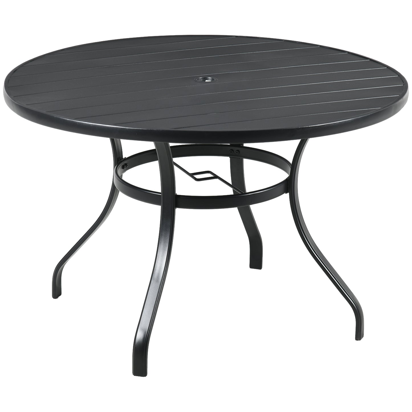 Yomimi 4 Seater Steel Black Round Outdoor Dining Table With Slatted Top And Parasol Hole