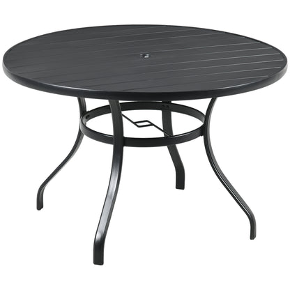 Yomimi 4 Seater Steel Black Round Outdoor Dining Table With Slatted Top And Parasol Hole