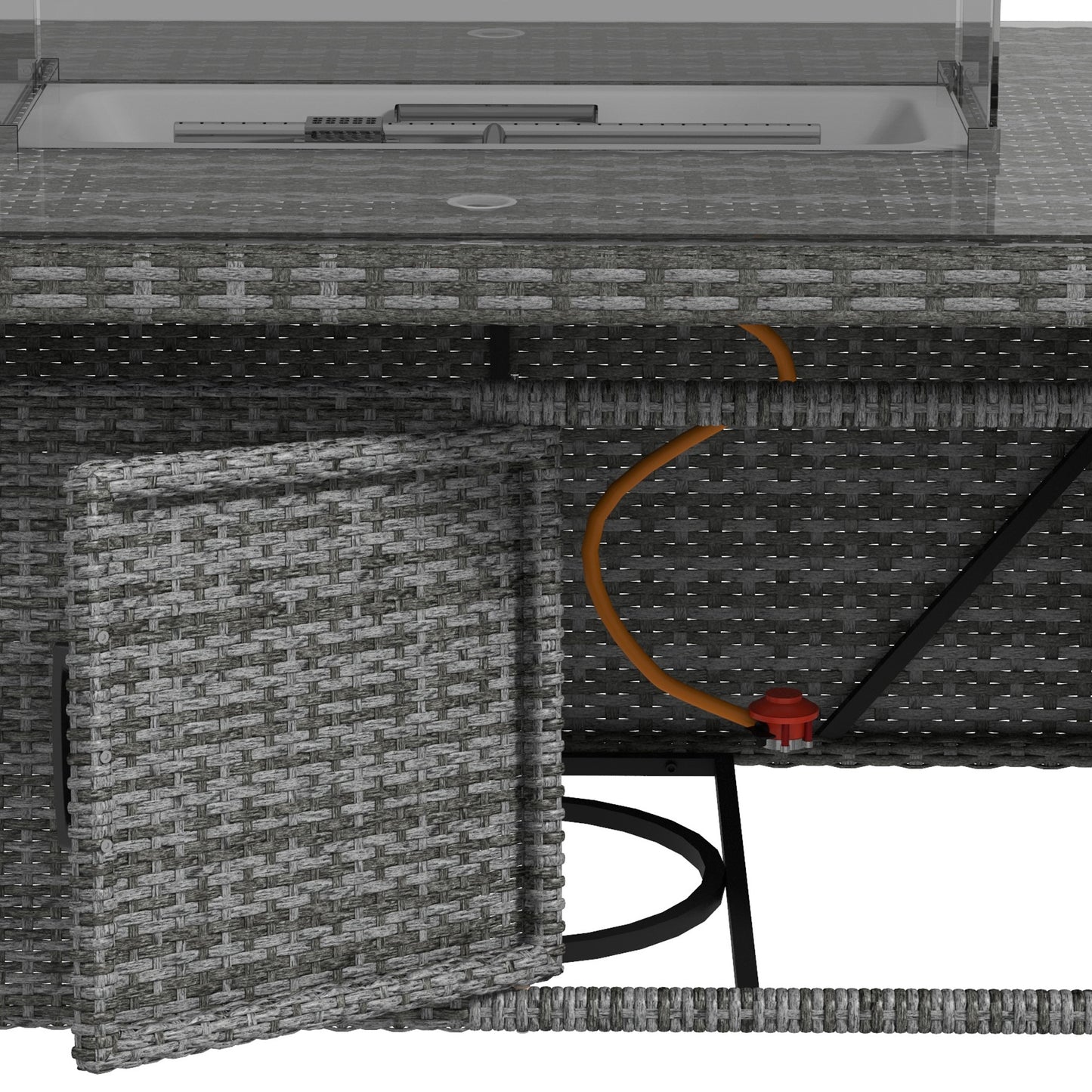 Ravezi Rattan Grey 6 Seater Garden Dining Set With Fire Pit Table Glass