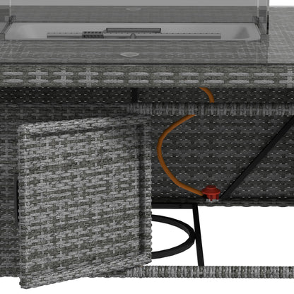Ravezi Rattan Grey 6 Seater Garden Dining Set With Fire Pit Table Glass