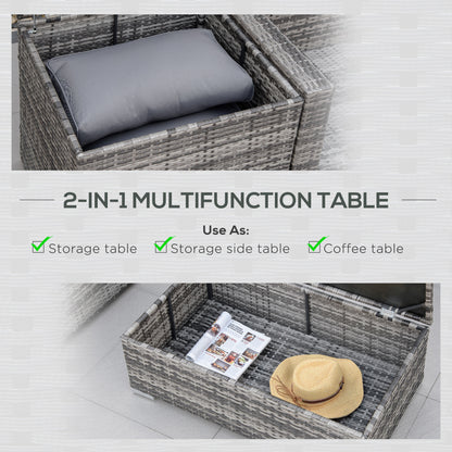 Nenalo Grey Rattan 4 Seataer Corner Sofa Set With Storage Coffee Table And Ottoman