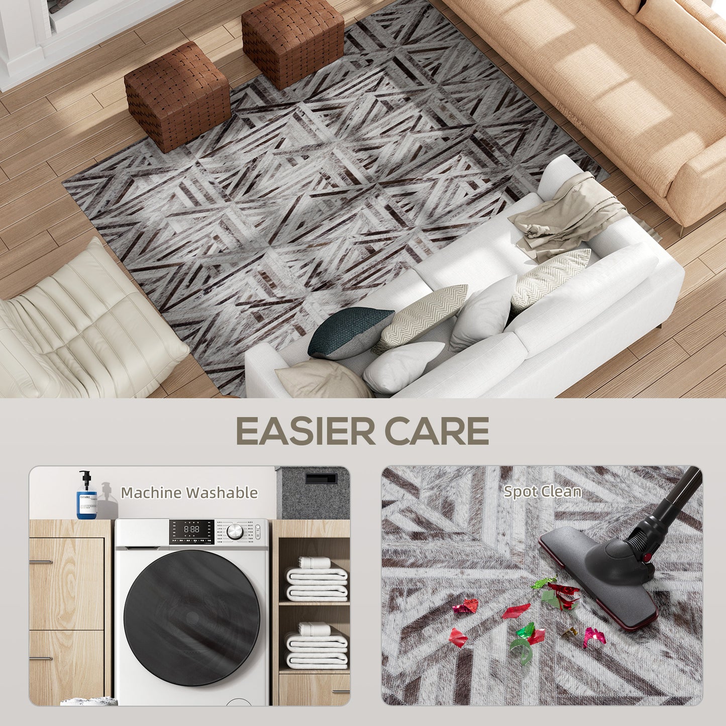 Nemane 230 x 160cm Chenille Brown Triangle Pattern Non Slip Washable Rug