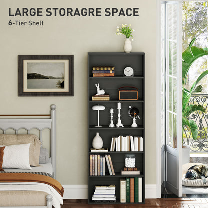 Nere Wood Black 6 Tier Bookcase