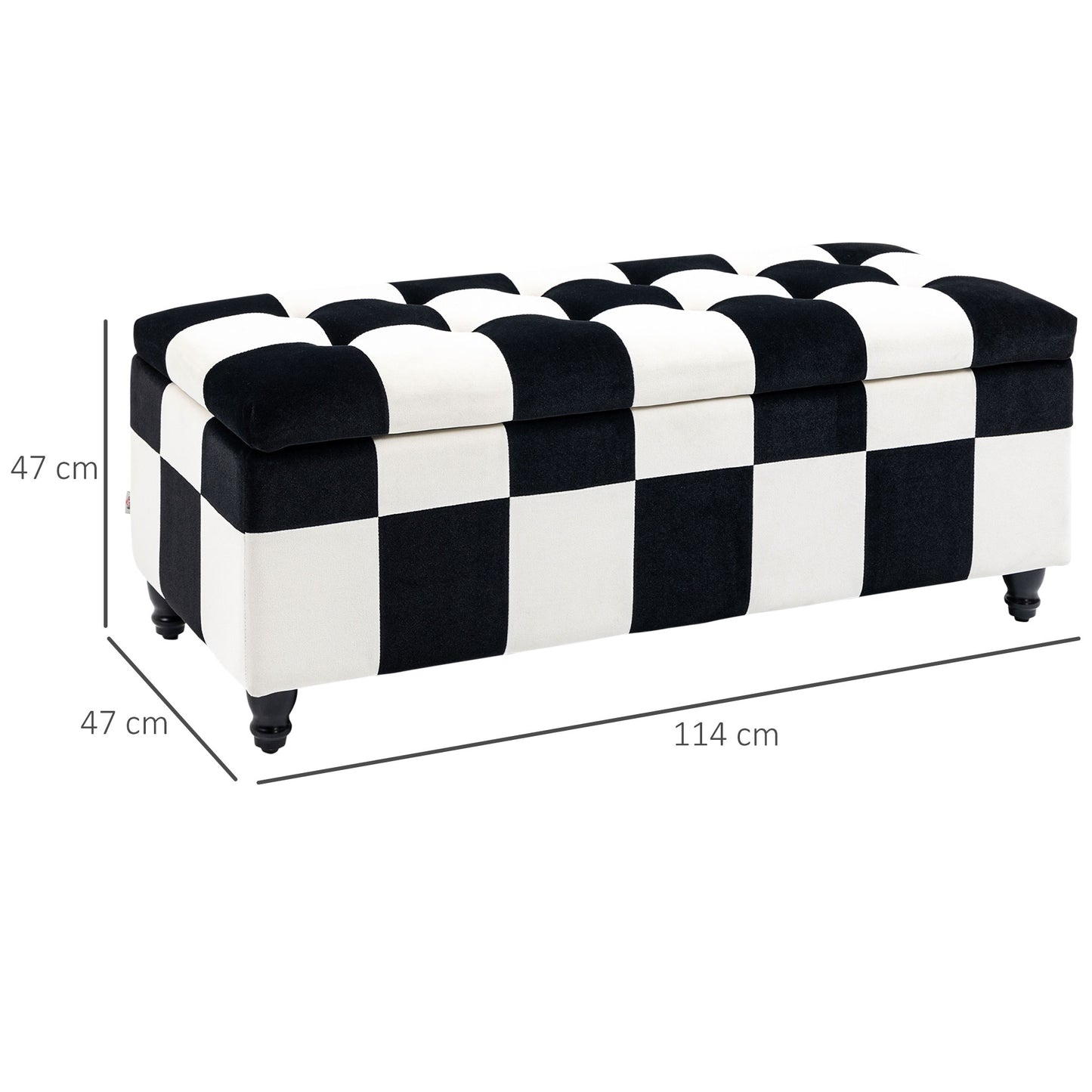 Tava Velvet Black and White Storage Bench With Wooden Legs For Bedroom