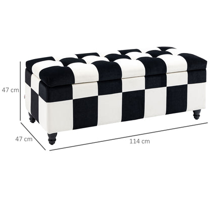 Tava Velvet Black and White Storage Bench With Wooden Legs For Bedroom