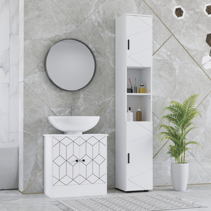 Domifa Tall Bathroom Storage Cabinet With Line Embossed Front And Adjustable Shelves White