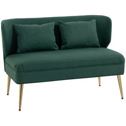 Madi Linen Effect Dark Green 2 Seater Sofa With Wingback Design And Gold Metal Legs