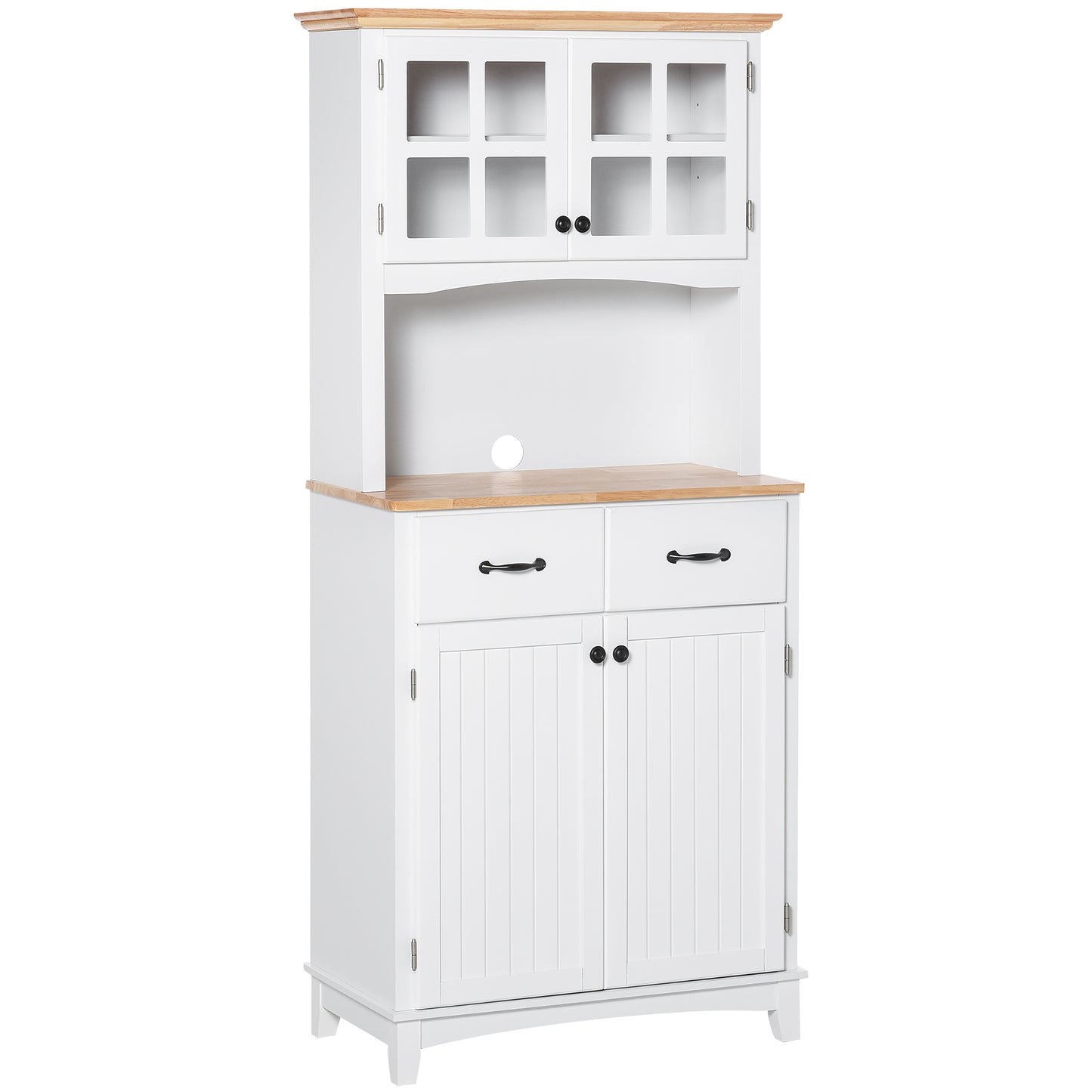 Fidipa Wooden White Kitchen Storage Cupboard With Glass Doors And Microwave Shelf 172 cm