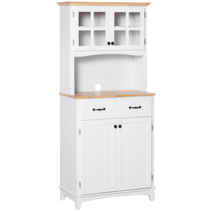 Fidipa Wooden White Kitchen Storage Cupboard With Glass Doors And Microwave Shelf 172 cm