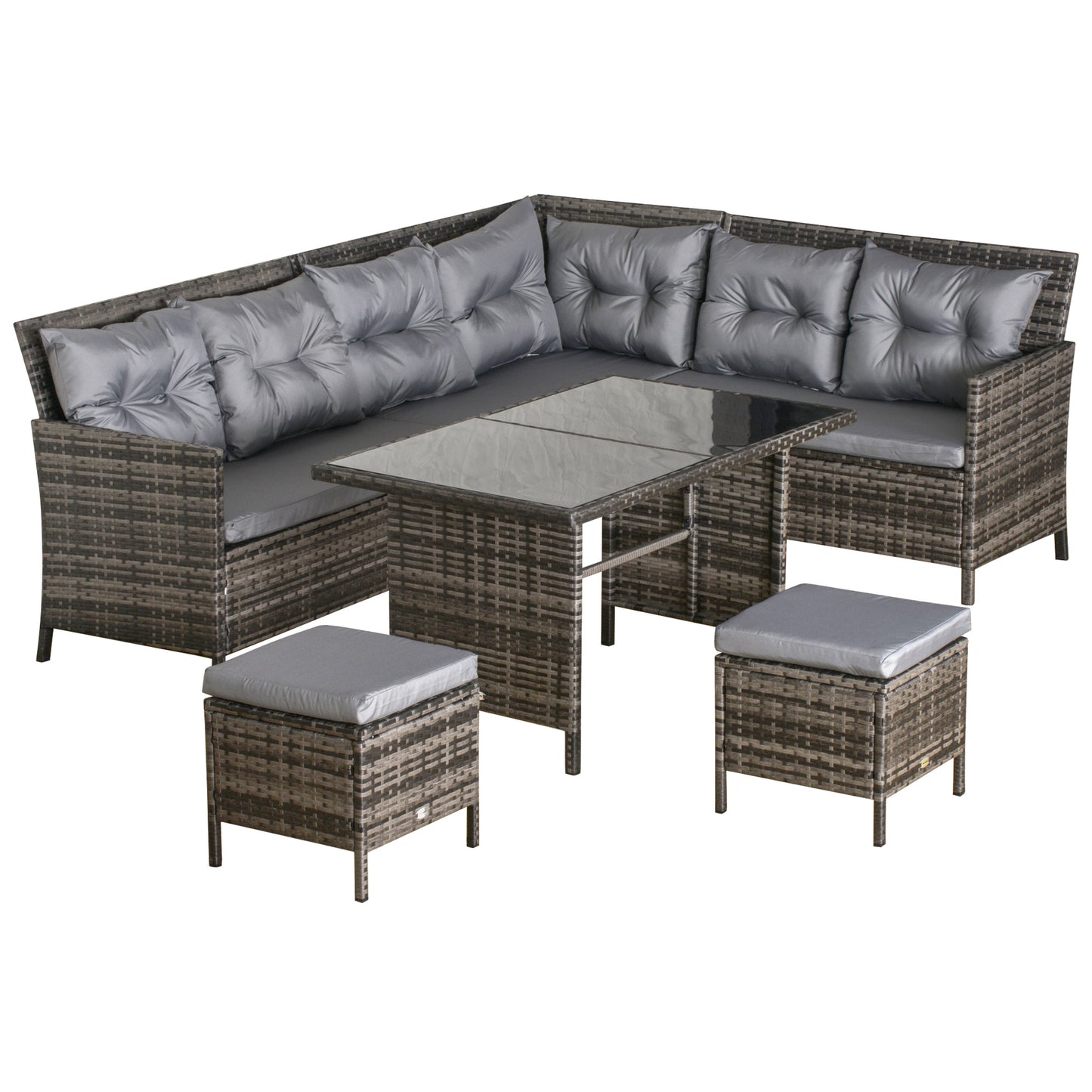 Dili Rattan Grey 8 Seater Outdoor Sofa Set With Cushions And Table