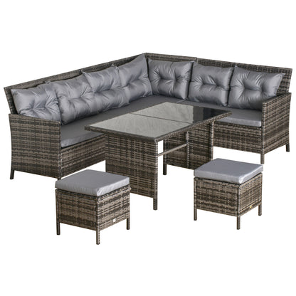 Dili Rattan Grey 8 Seater Outdoor Sofa Set With Cushions And Table