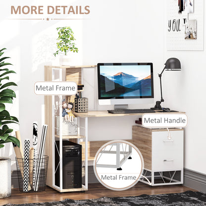 Lasomo 133cm Wooden Oak Desk  Drawers and Shelves