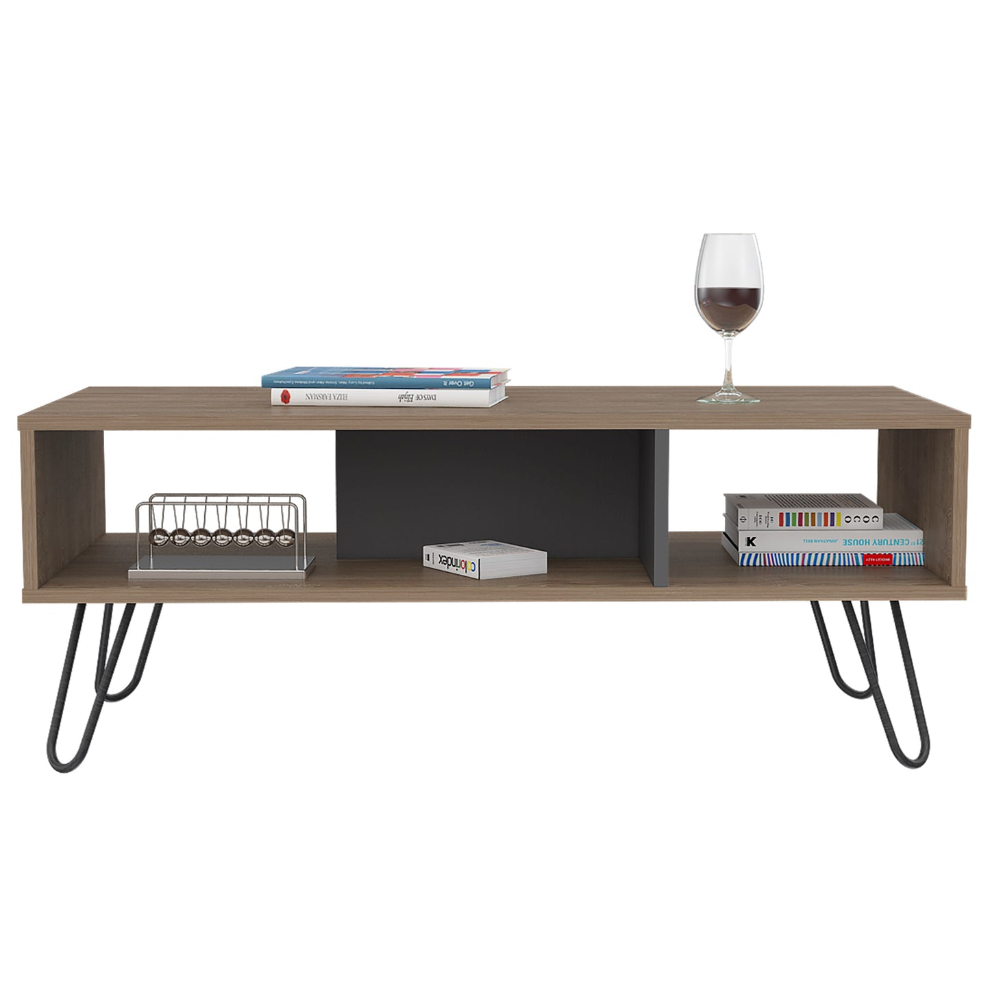 Chemnitz Bleached Oak Wood Coffee Table With Grey Panel And Hairpin Legs