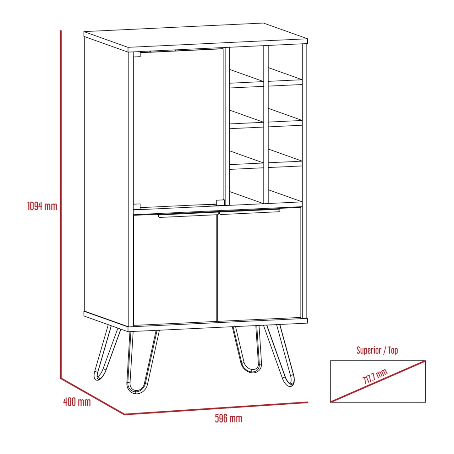 Dessau Bleached Oak Wood Wine Cabinet With Glass Door And Cupboards