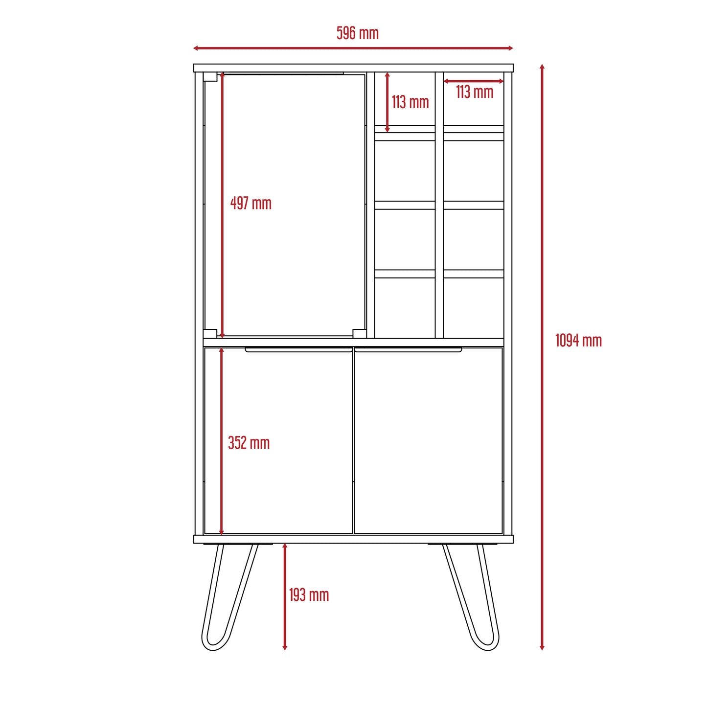 Dessau Bleached Oak Wood Wine Cabinet With Glass Door And Cupboards