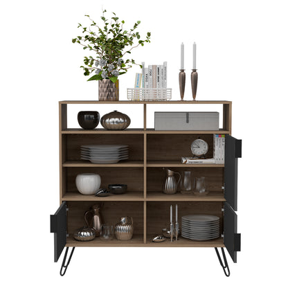 Datca Bleached Oak Wood High Sideboard With Open And Enclosed Storage