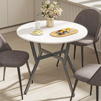 Terretti High Gloss White Round Dining Table With Black Metal Legs 90cm