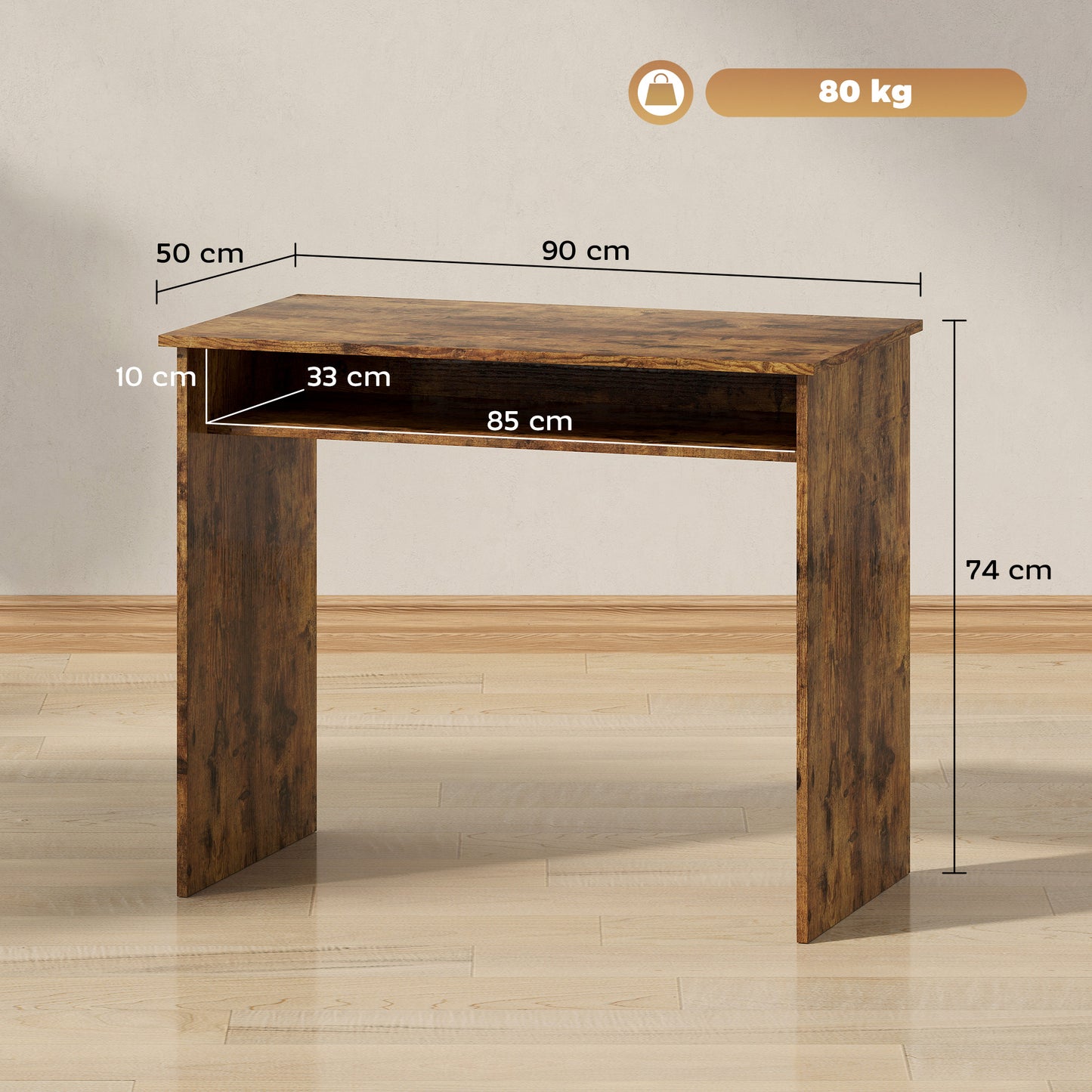 Nonoel 90cm Wooden Wood Effect Box Style Work Desk With Shelving