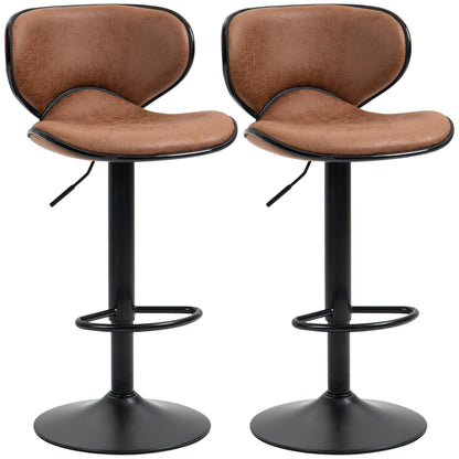 Bama Microfiber Brown Adjustable Swivel Bar Stools Set Of 2 With Armless Design
