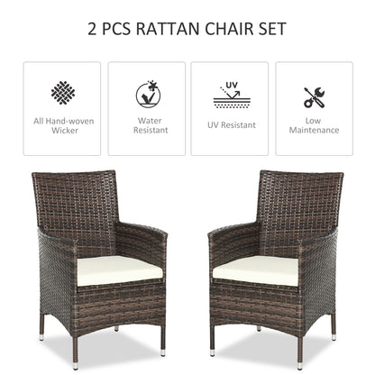 Kesase Set Of 2 Rattan Mixed Brown Garden Dining Chairs With Cushioned Seats