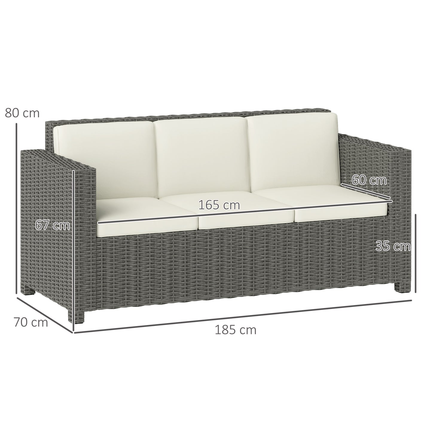 Necolo Rattan Cream 3 Seater Outdoor Sofa with Cream Cushions