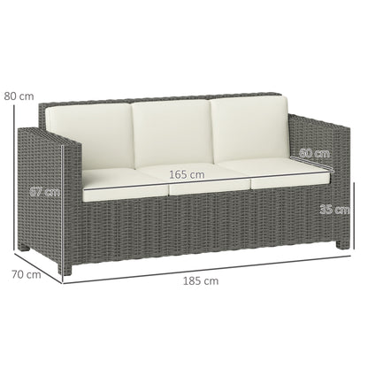 Necolo Rattan Cream 3 Seater Outdoor Sofa with Cream Cushions