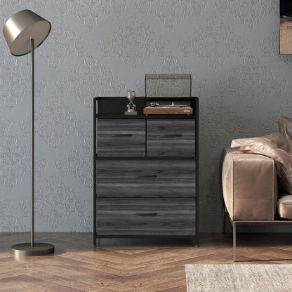 Kele Fabric And Wood Black 4 Drawer Rustic Storage Chest