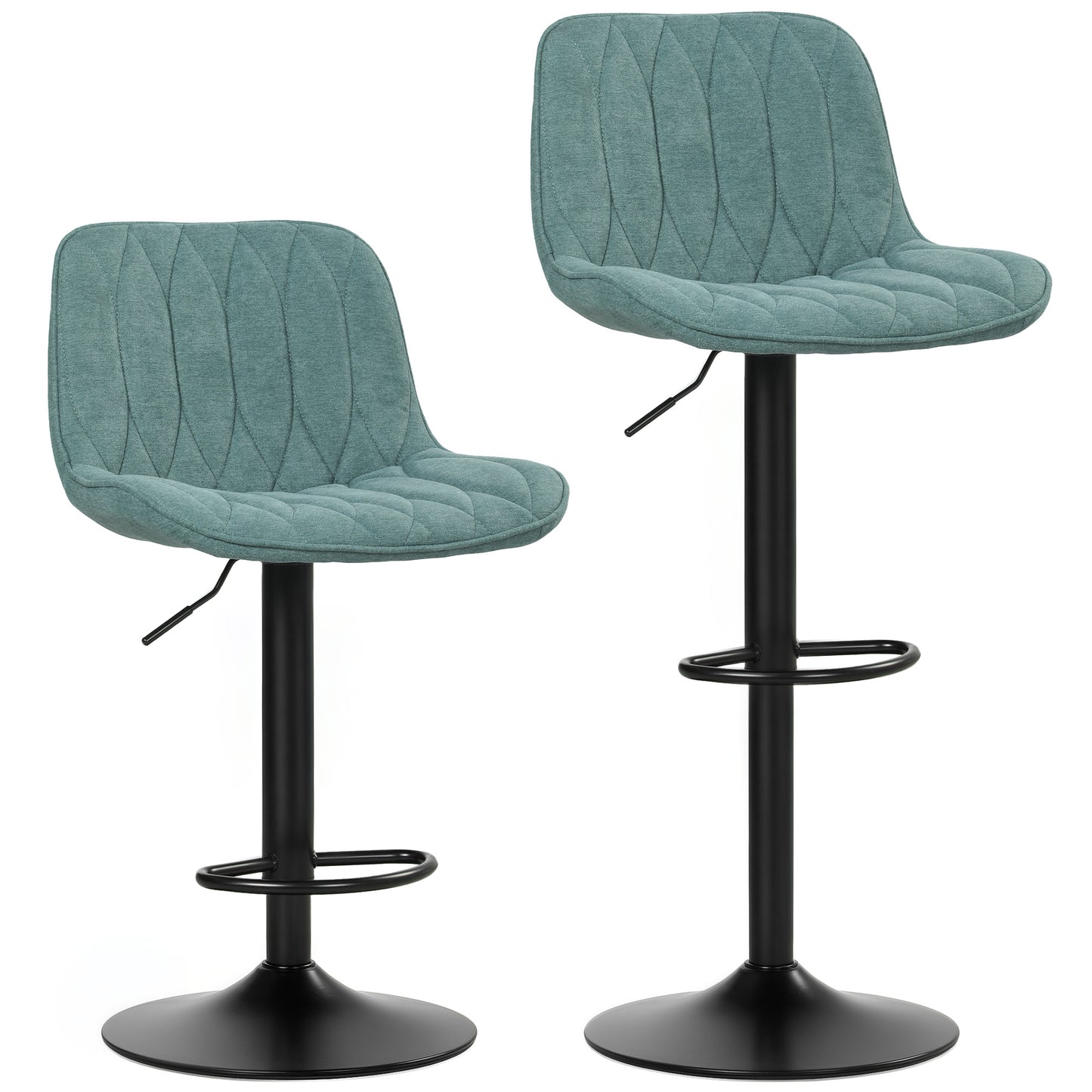 Loelne Fabric Blue Linen Look Bar Stools Set Of 2