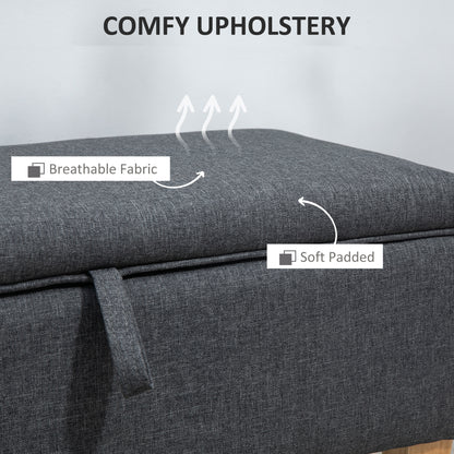Cose Linen Dark Grey Storage Ottoman With Padded Seat Natural Wooden Legs