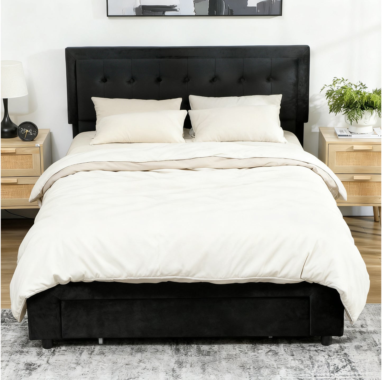Banado King Size Ottoman Bed Frame with Front Divan Drawer Storage In Black