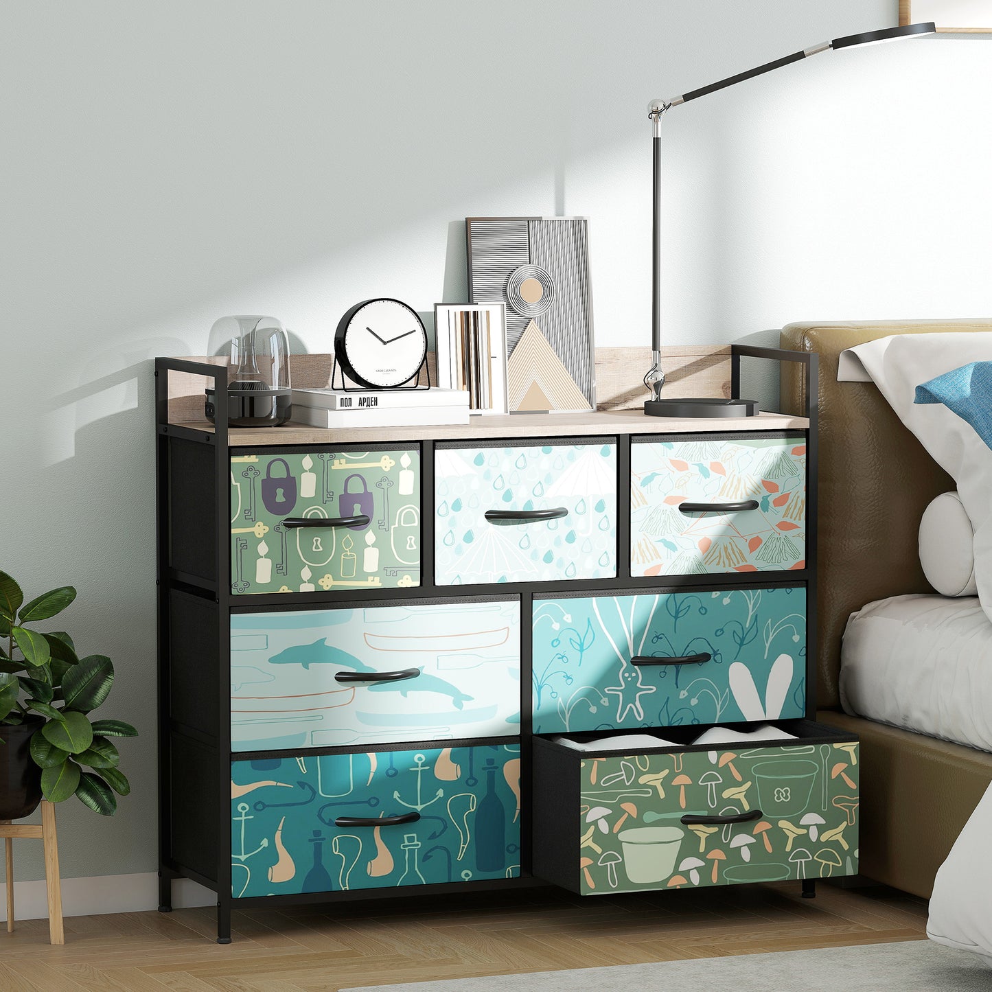 Larala Wooden Blue 7 Drawer Storage Chest