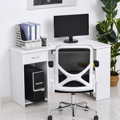 Bavise 120cm Wooden White L Shaped Corner Desk With Keyboard Tray Drawers