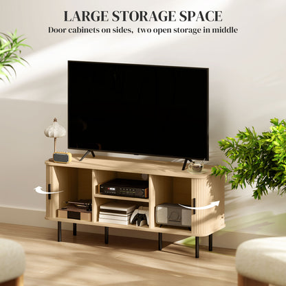 Elnali 120cm Wooden Natural Oak Effect TV Unit With Shelves For Screens Up To 55 Inches