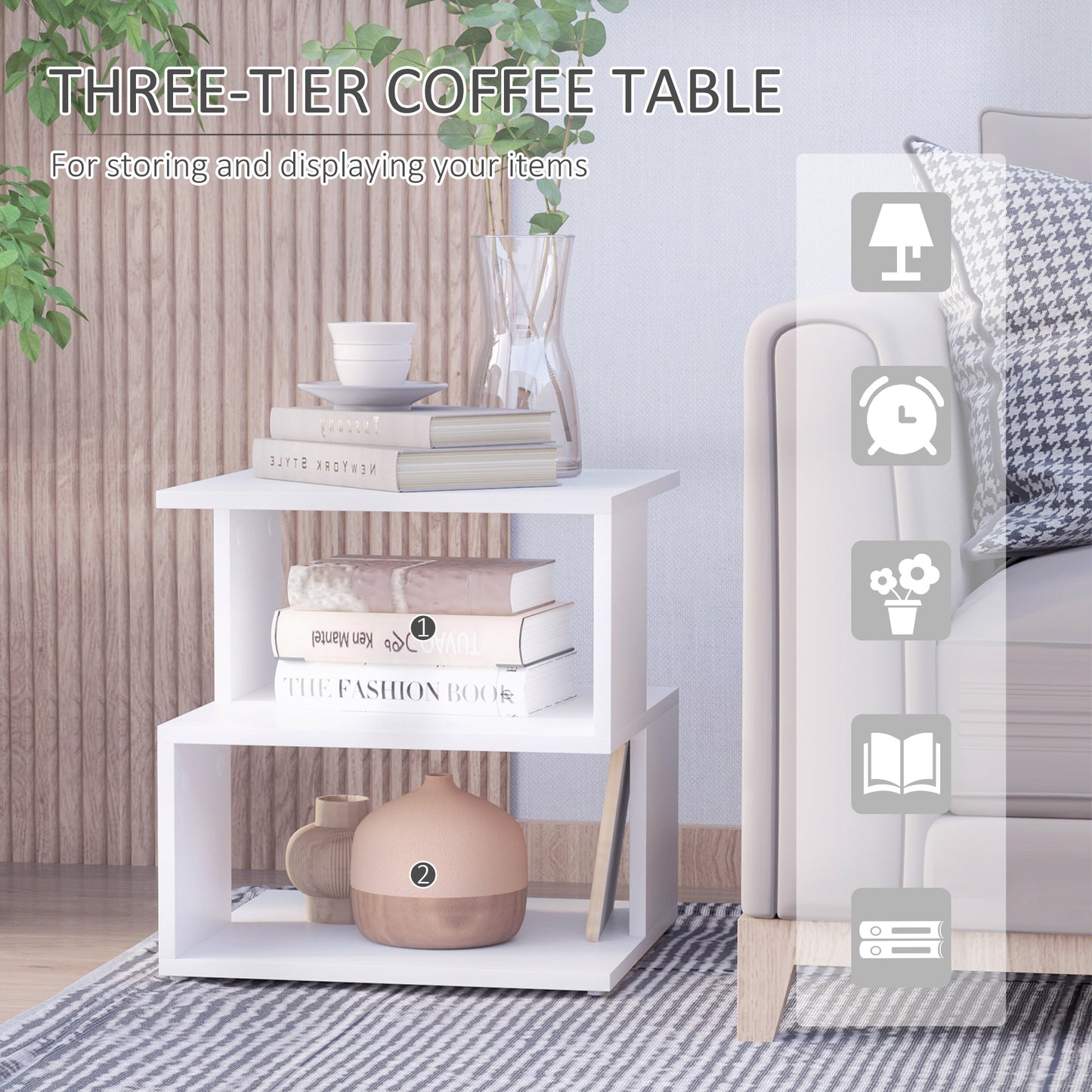 Luvila Set Of 2 Wooden White Square Side Tables With 2 Tier Storage