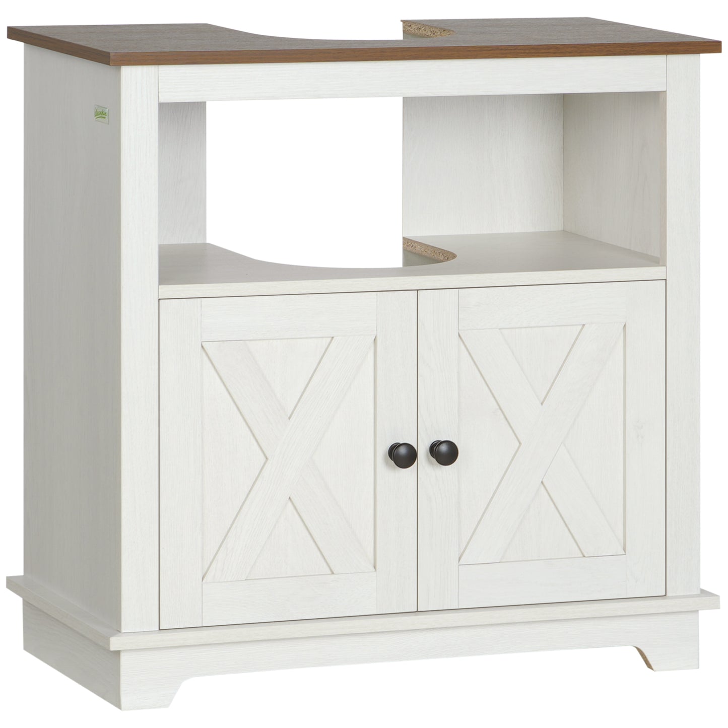 Venole Vara White Under Sink Vanity Storage Cabinet With Double Doors And Internal Shelving 60x30x60cm