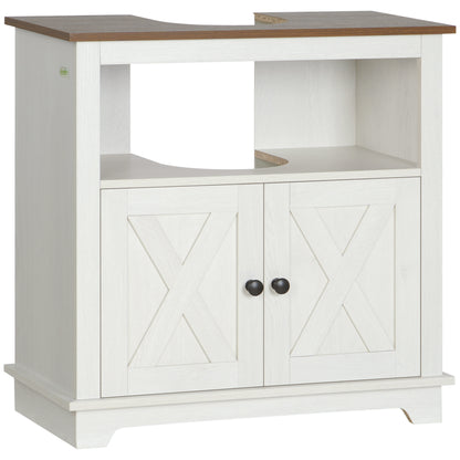 Venole Vara White Under Sink Vanity Storage Cabinet With Double Doors And Internal Shelving 60x30x60cm