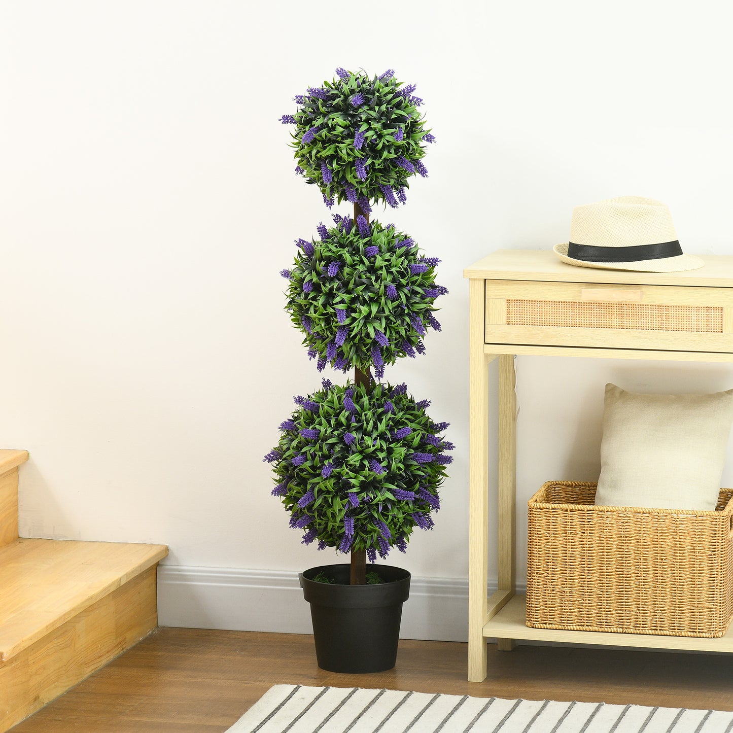 Lazi Set Of 2 Artificial Lavender Ball Trees In Decorative Pots H8 110cm
