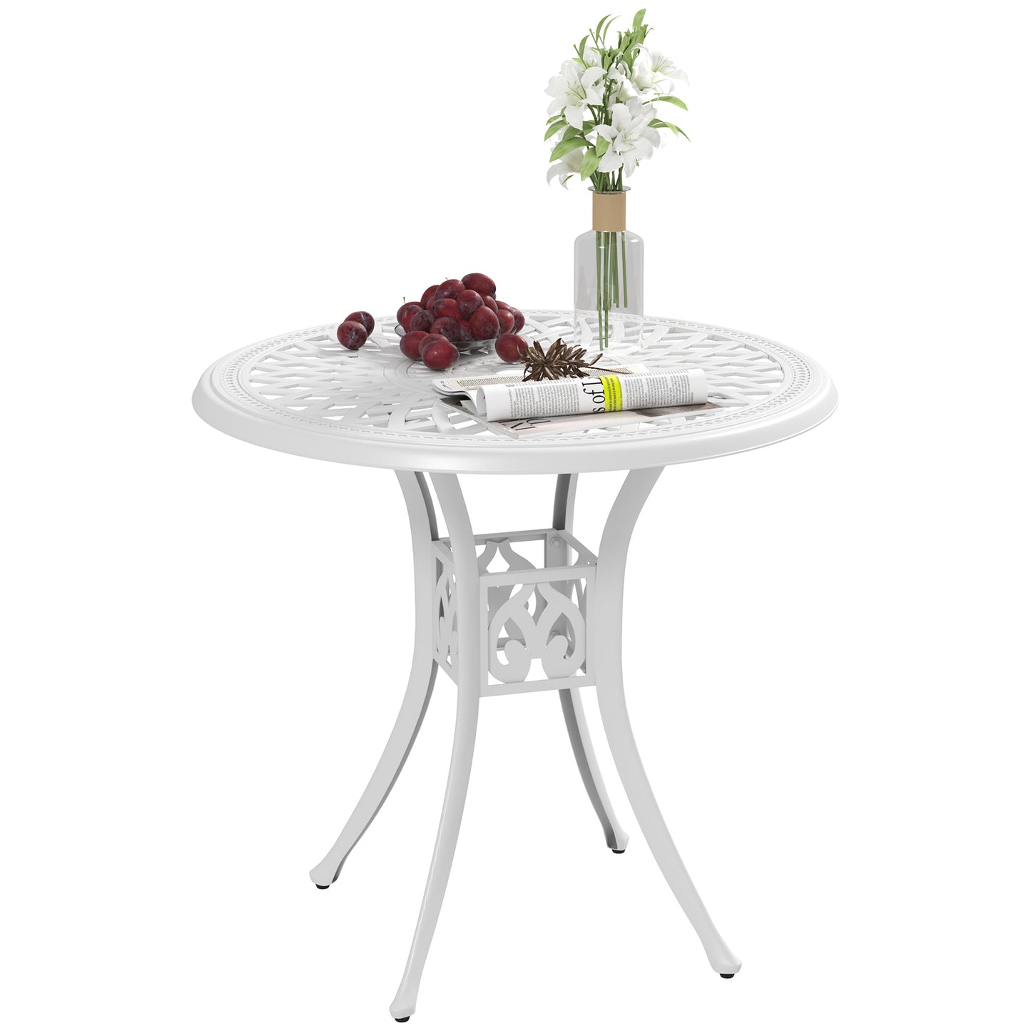 Kenofa Cast Aluminium White Round Garden Dining Table With Parasol Hole
