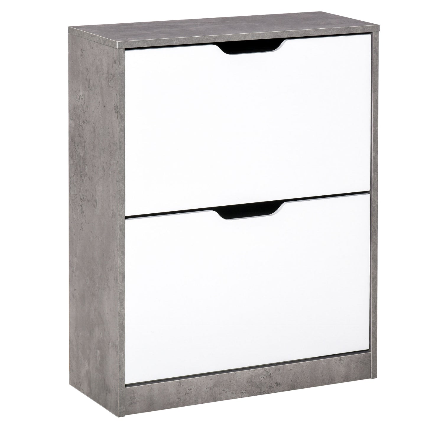 Lohase Wooden White and Grey Shoe Cabinet With 2 Drawers Grooved Handles