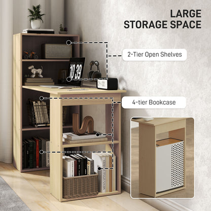 Mane 120cm Natural Wood Study Desk With 6 Tier Bookshelf Storage