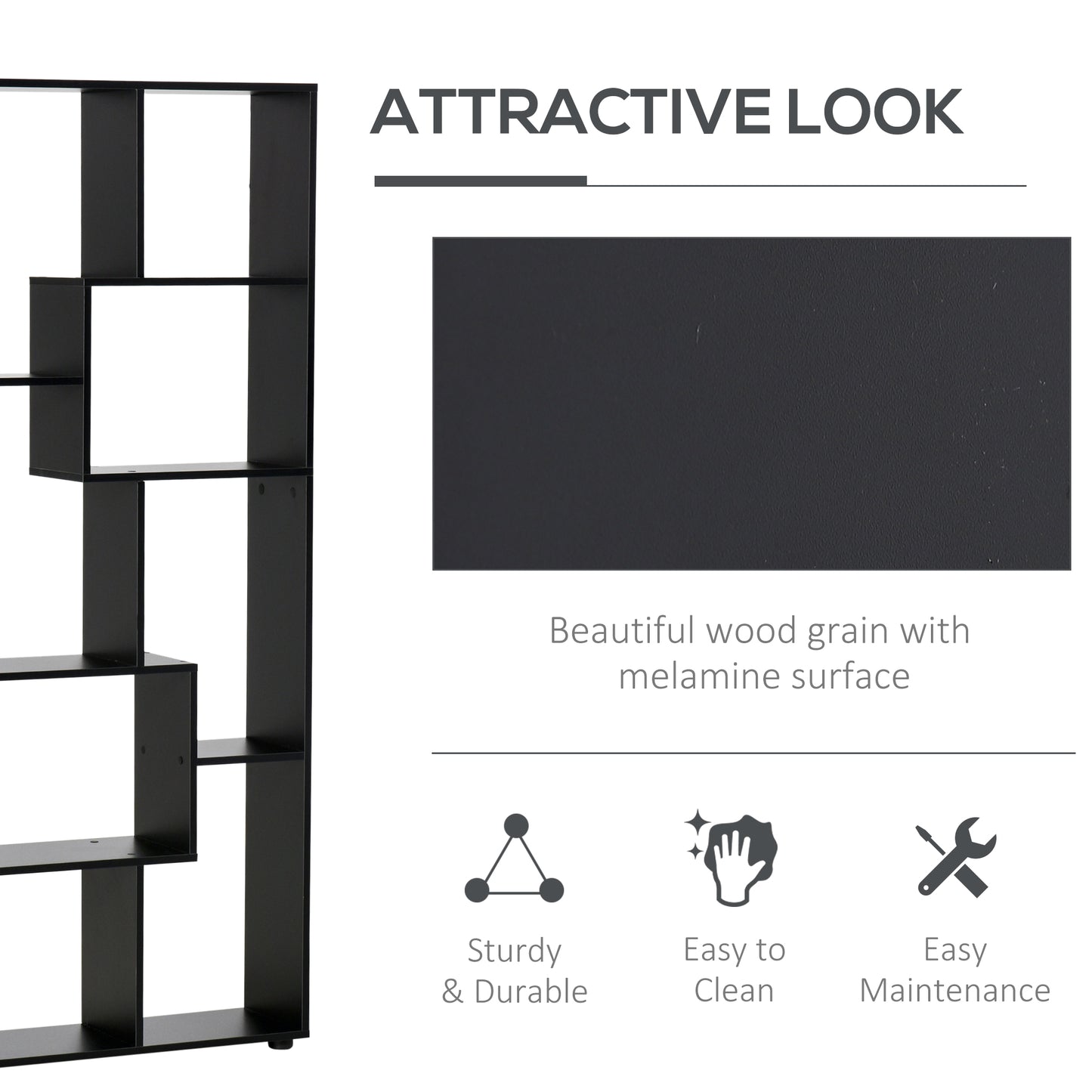 Rotolu Bado Wood Black 8 Tier Freestanding Grid Bookcase With Anti Tip Design