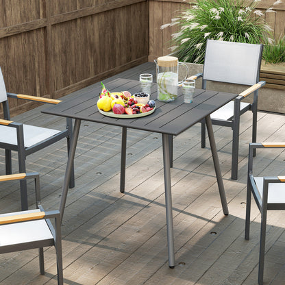 Ledisu 80cm Steel Grey Square Outdoor Dining Table With Slatted Top For 4