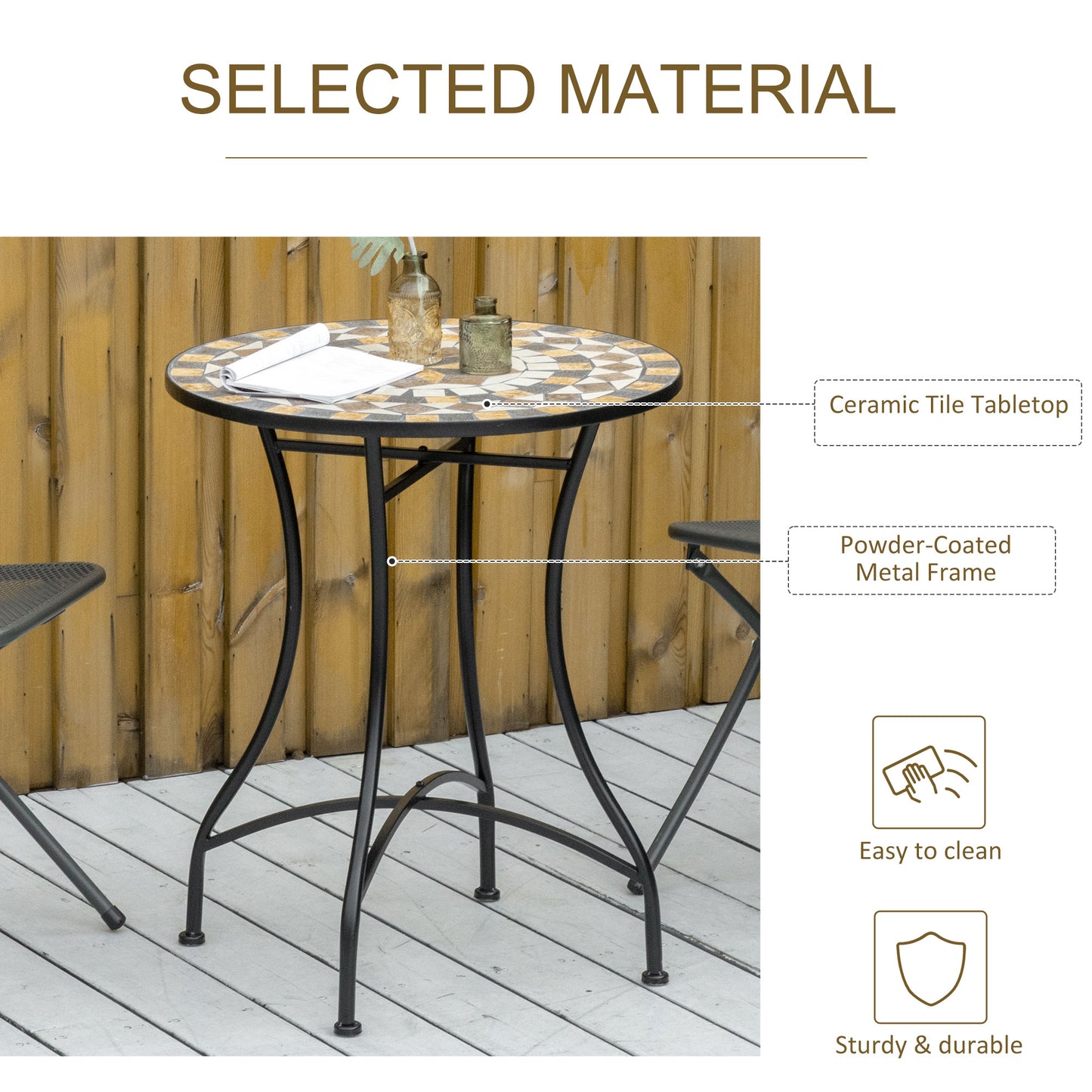 Nabaha Metal Grey Round Mosaic Outdoor Patio Bistro Table