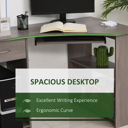 Nifi 120cm Wooden Grey L Shaped Corner Desk With Keyboard Tray Drawers And Shelving